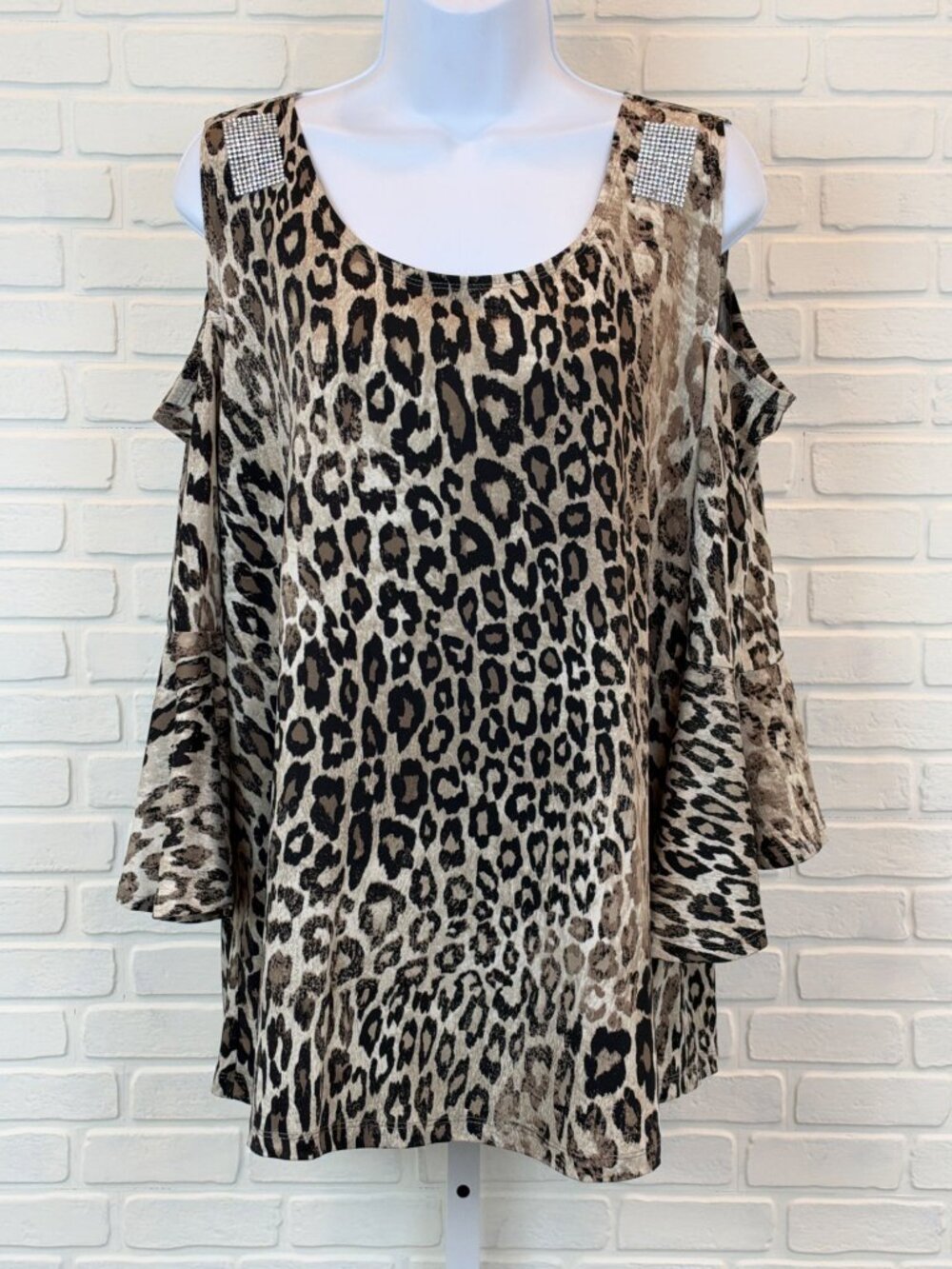 Rodan Blouse Cold-Shoulder Leopard Print Taupe XXL